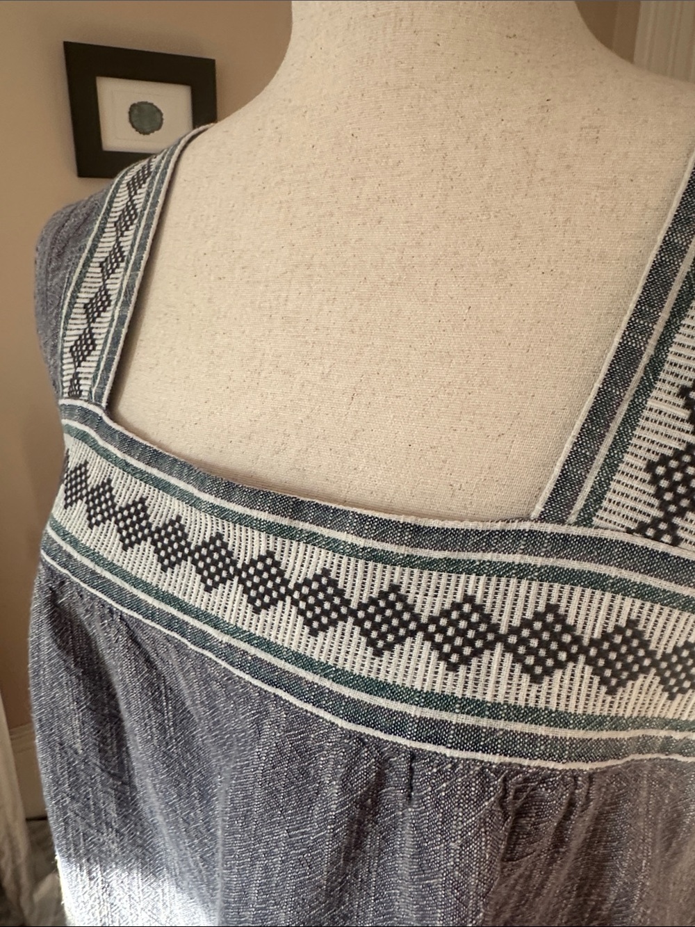 Faherty Blue Organic Cotton Embroidered Square-Neck Summer Dress - Picture 2 of 14